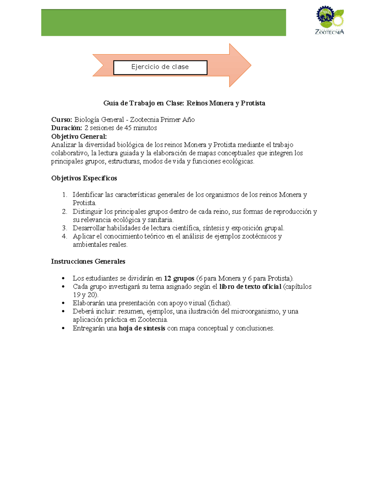 BIOLGÍA Ejercicio de Clase: Guía de Trabajo sobre Monera y Protista -  Studocu