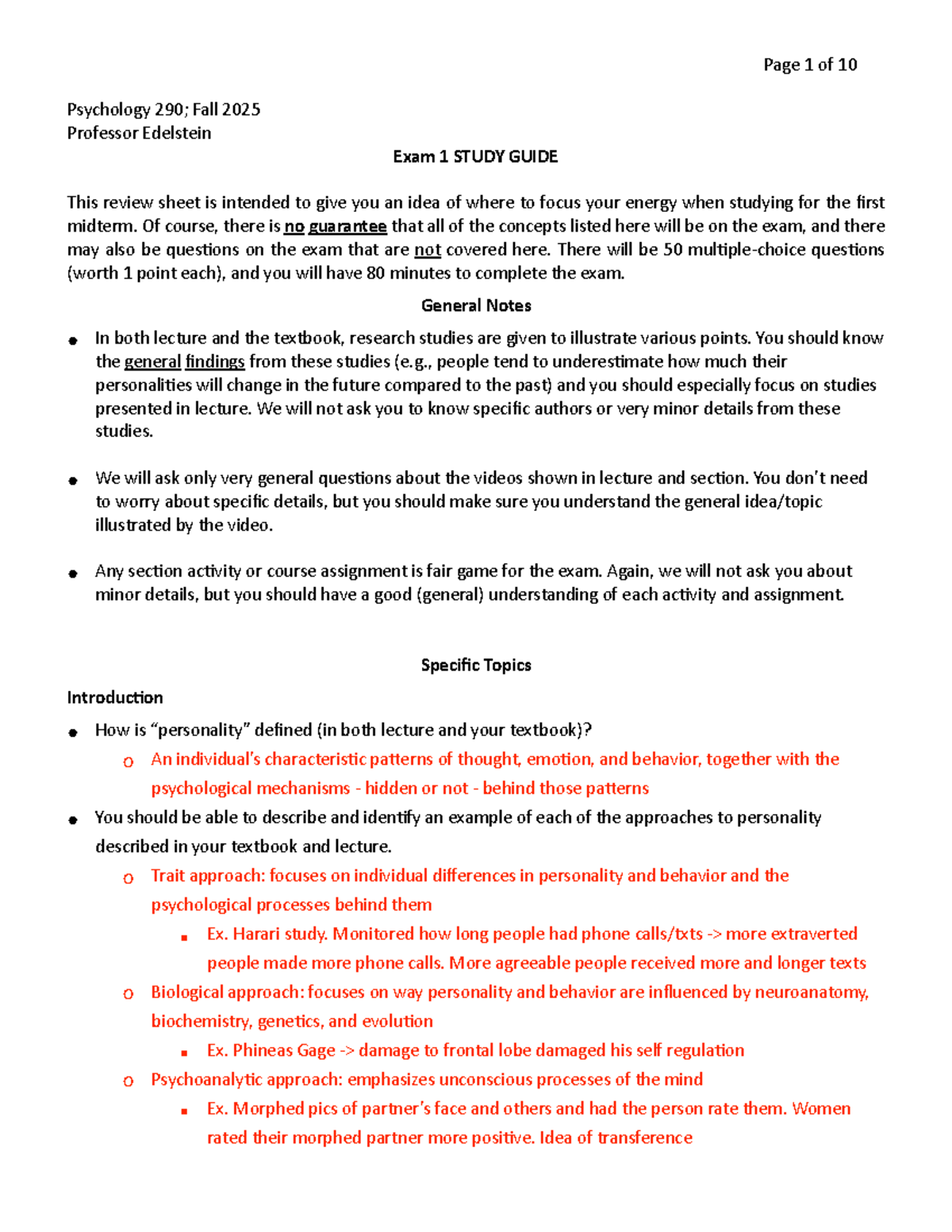 Psychology 290 Midterm 1 Study Guide - Fall 2025 - Studocu