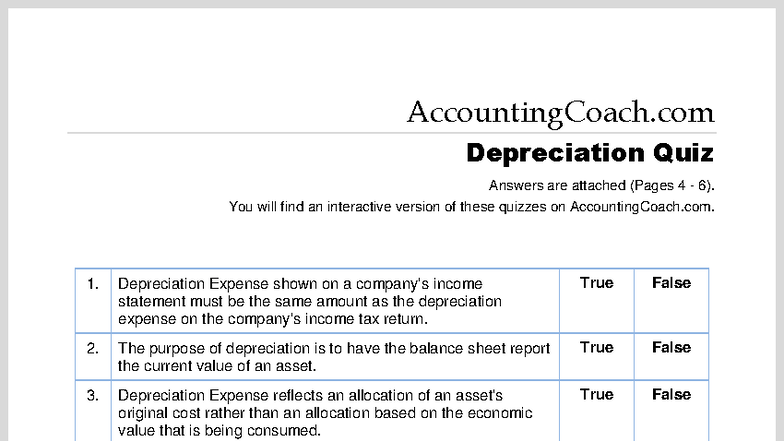 Depreciation Quiz Answers - ACC 101 Final Exam - Studocu