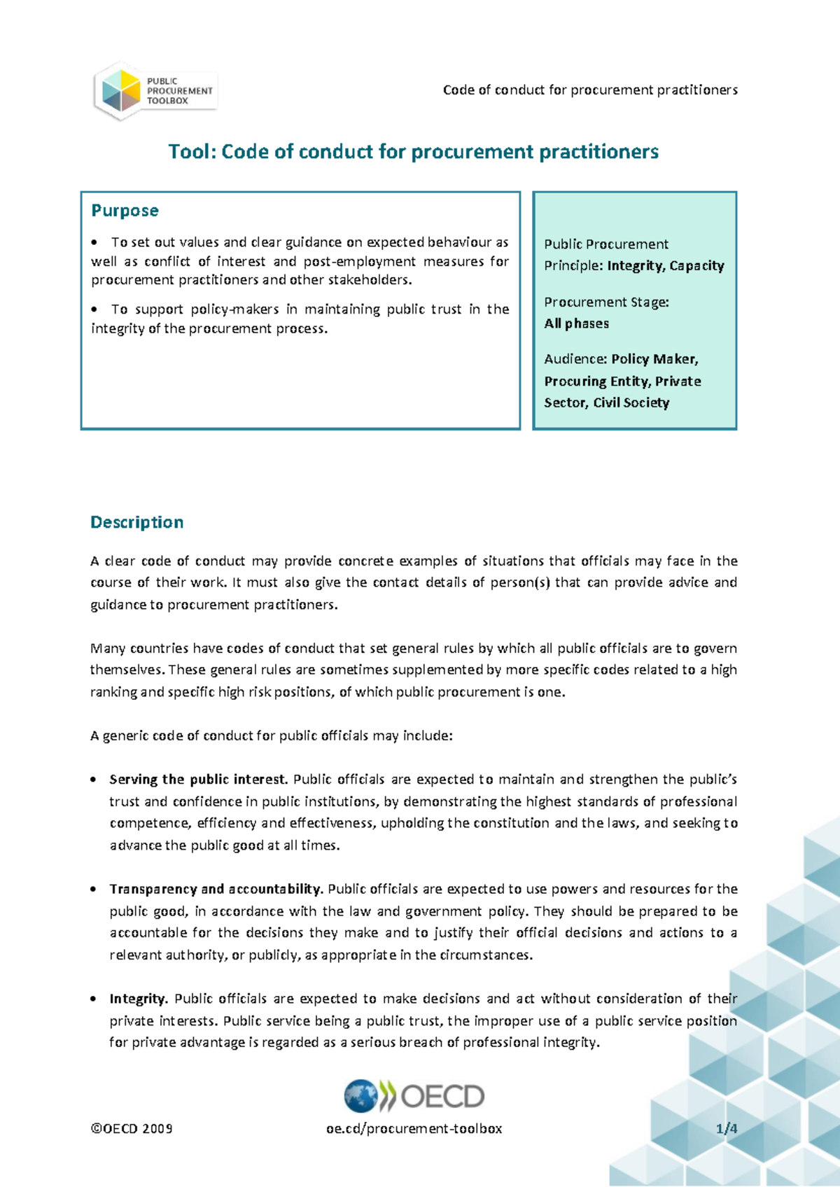 Code of Conduct for Procurement Practitioners (2009) - Studocu