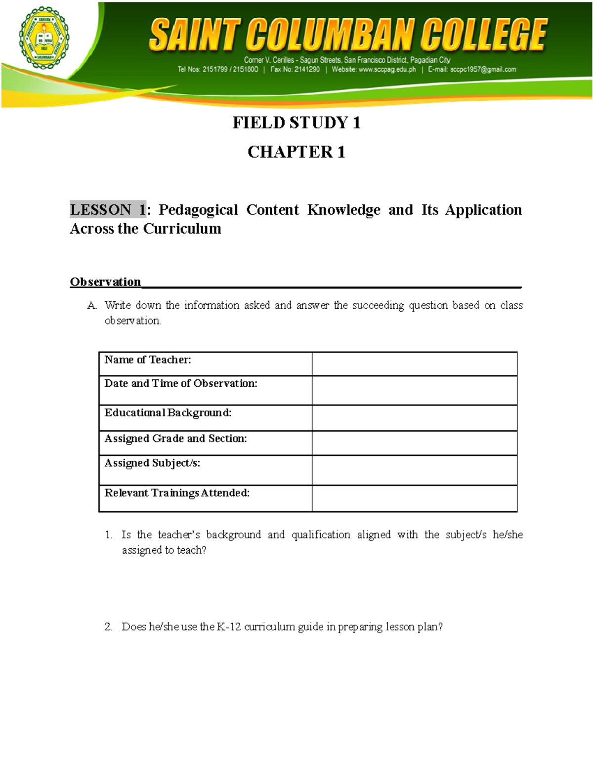 Chapter 1: Observational Insights on Pedagogical Practices in K-12 ...