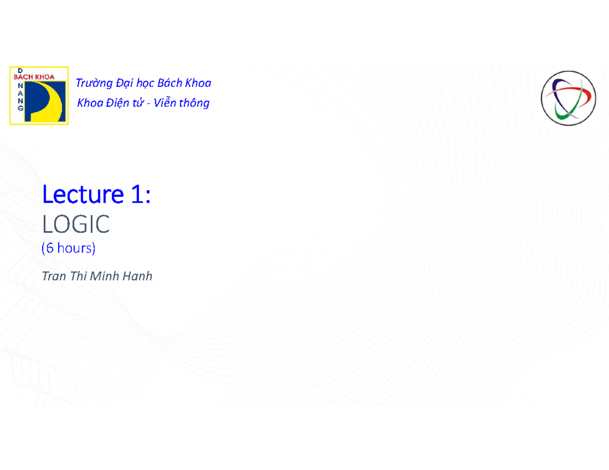 Lecture 1 - Logic Fundamentals (Chương 1) - Studocu