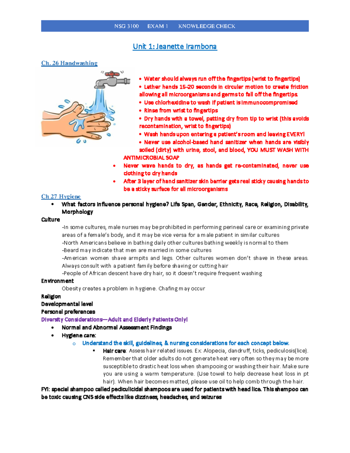 NSG 3100 Study Guide: Key Concepts and Guidelines for Exam 1 - Studocu