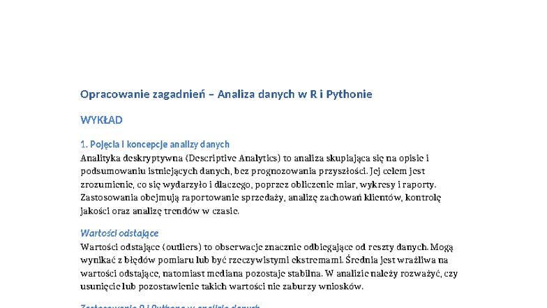 Analiza Danych w R i Pythonie - WYKŁAD 1: Pojęcia i Koncepcje - Studocu
