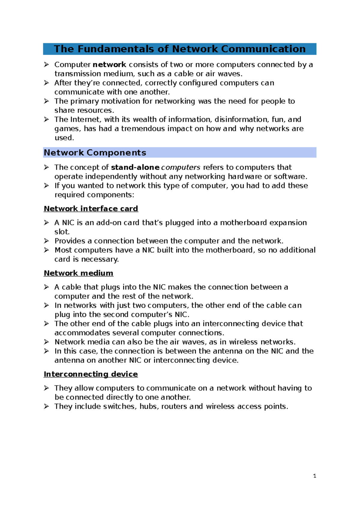 Network Communication Fundamentals: Key Concepts and Components - Studocu