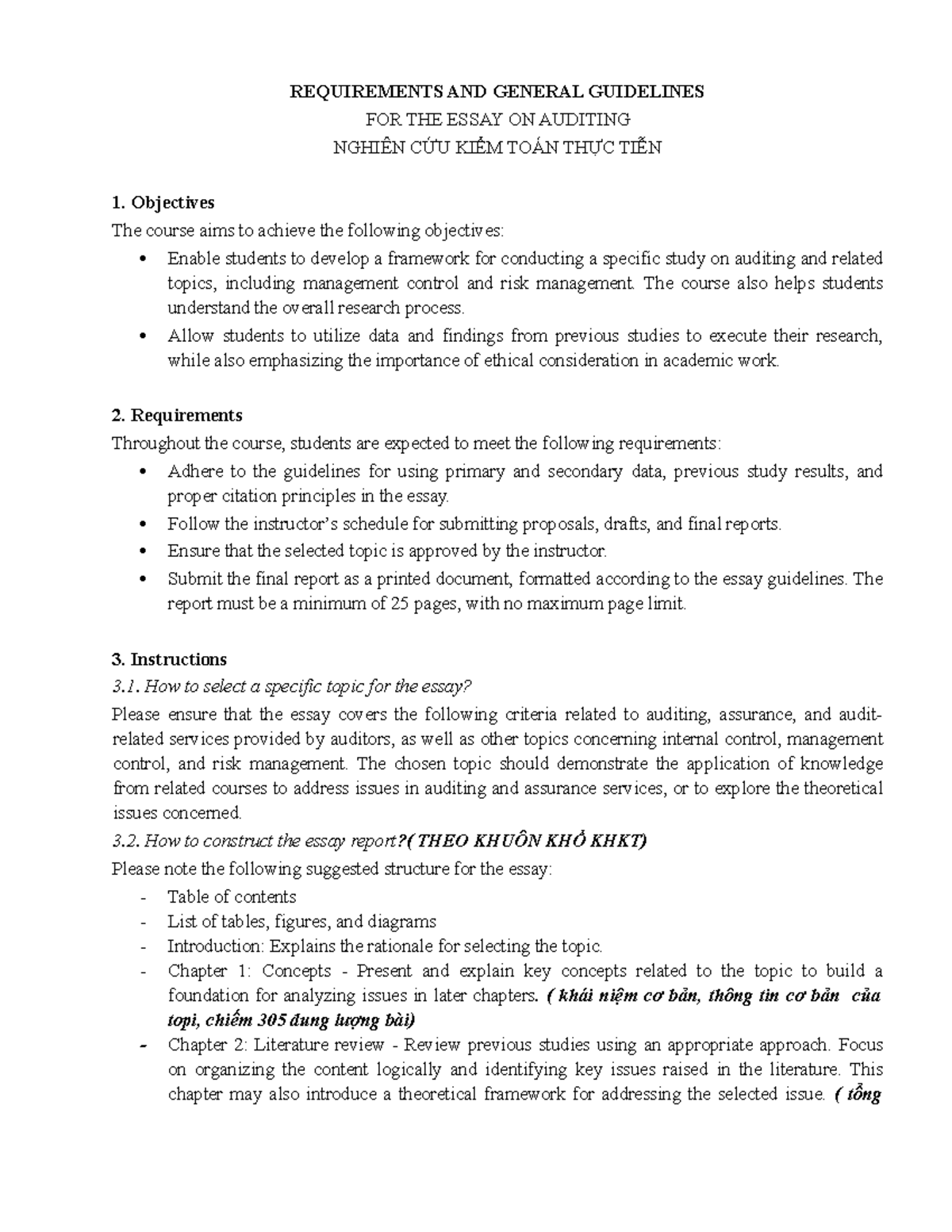 Auditing Essay Guidelines and Requirements - Course 2508 - Studocu