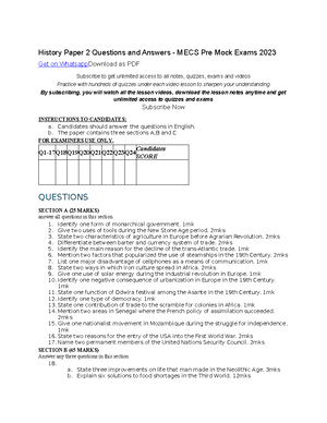 Form 2 - Sample format of questions - 1070 points History Questions and ...