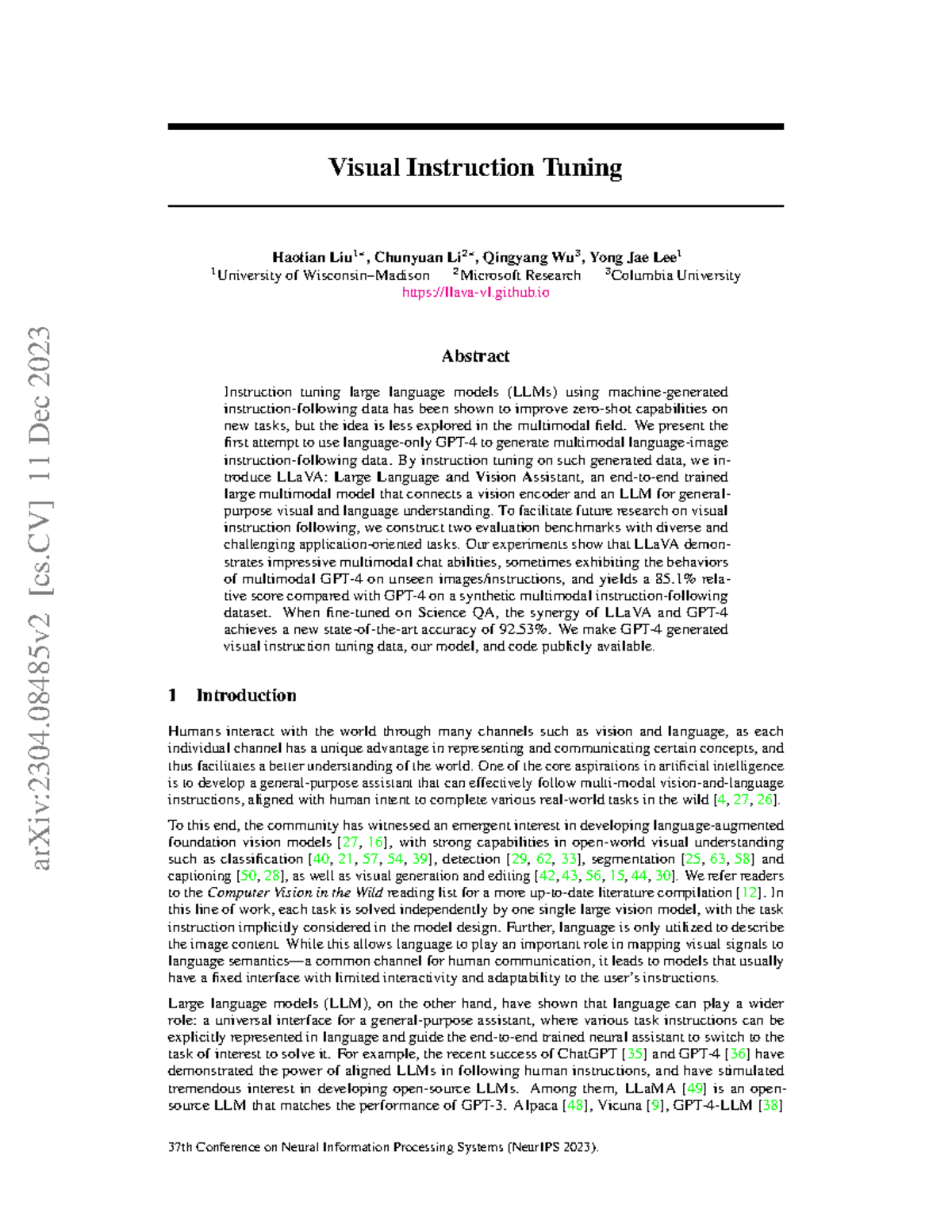 Visual Instruction Tuning for Multimodal Models: LLaVA Overview (2304 ...