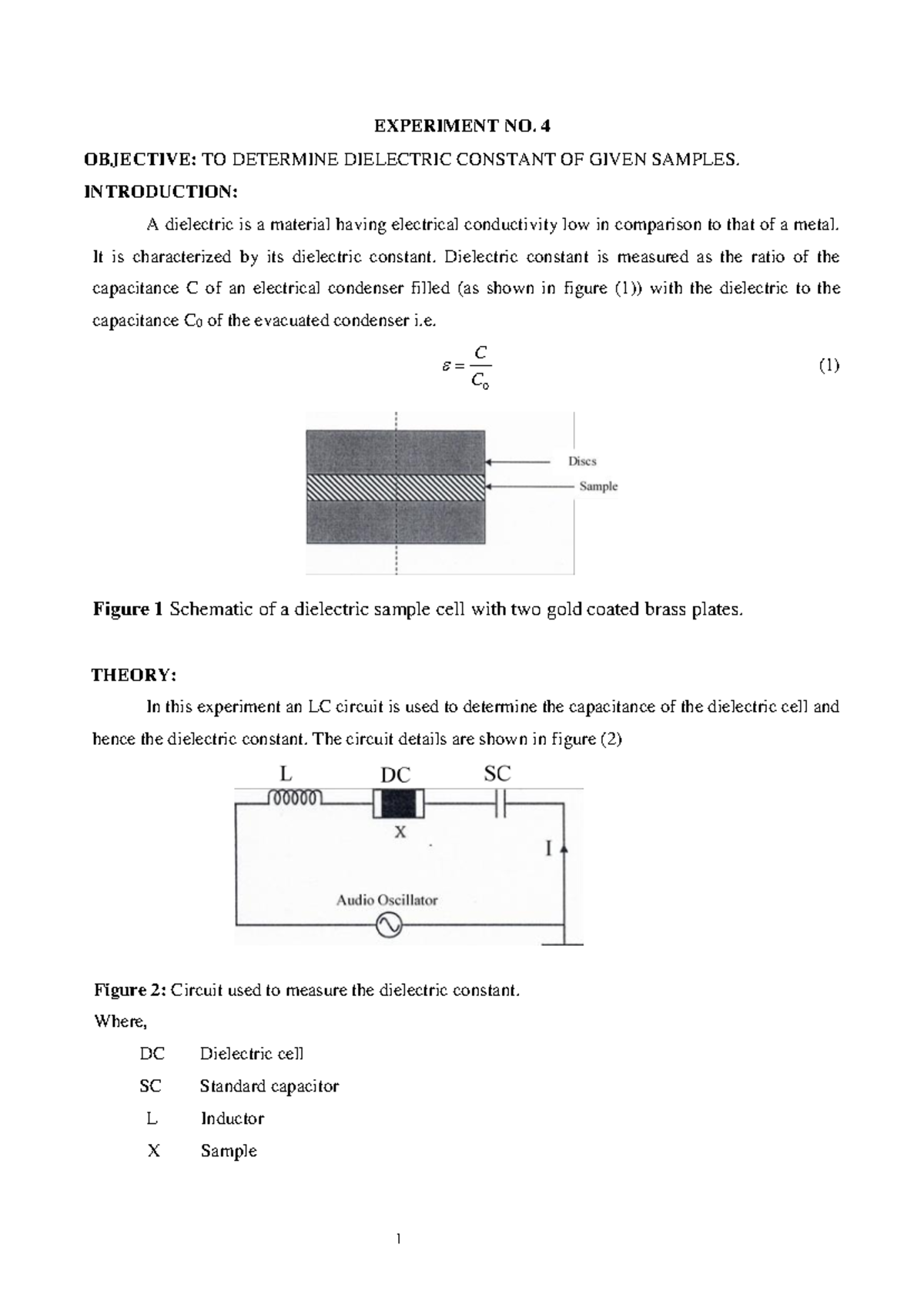 Experiment No. 4: Determining Dielectric Constant of Materials - Studocu