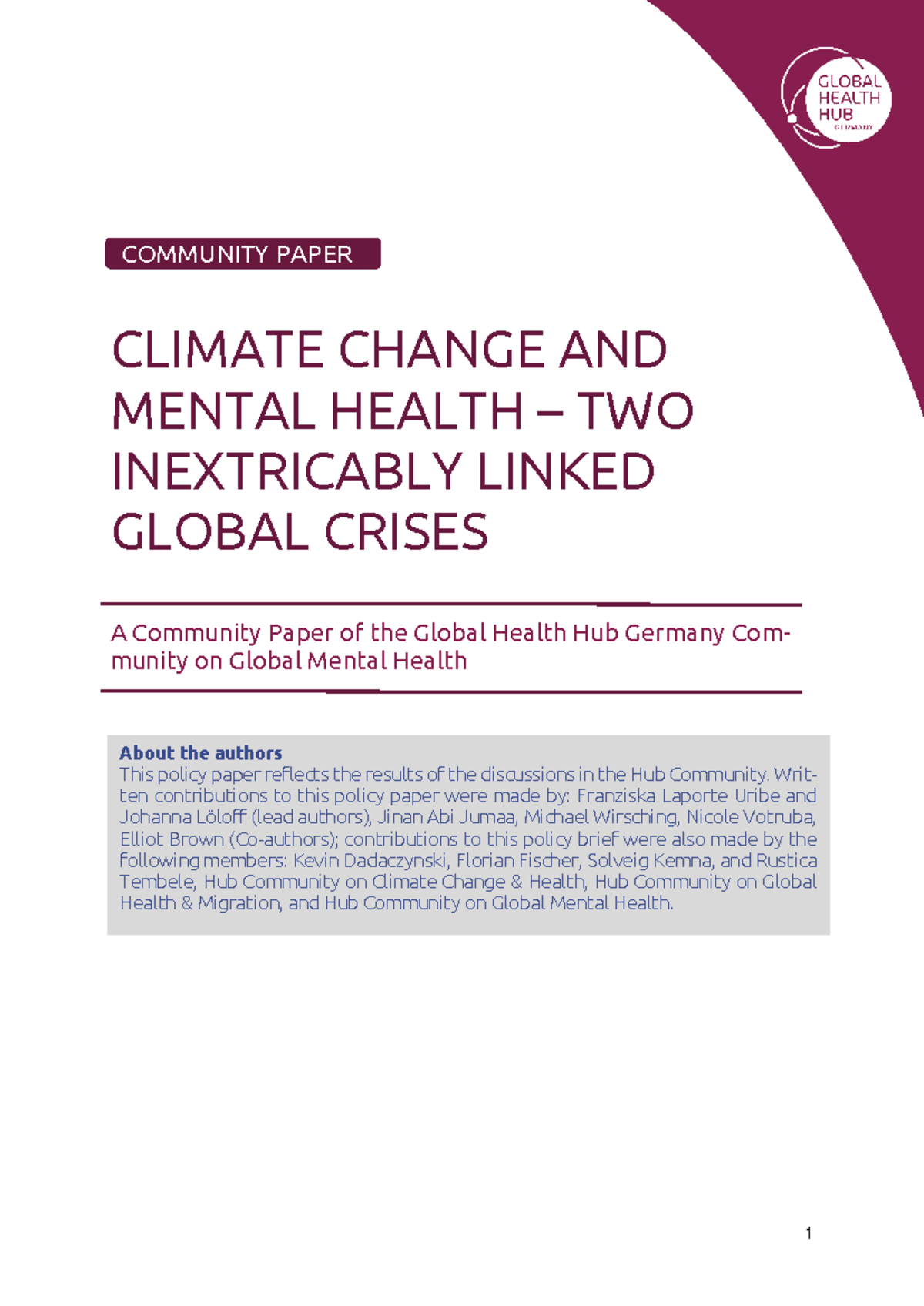 2024-06-10-Community Paper Climate Mental Health - CLIMATE CHANGE AND ...