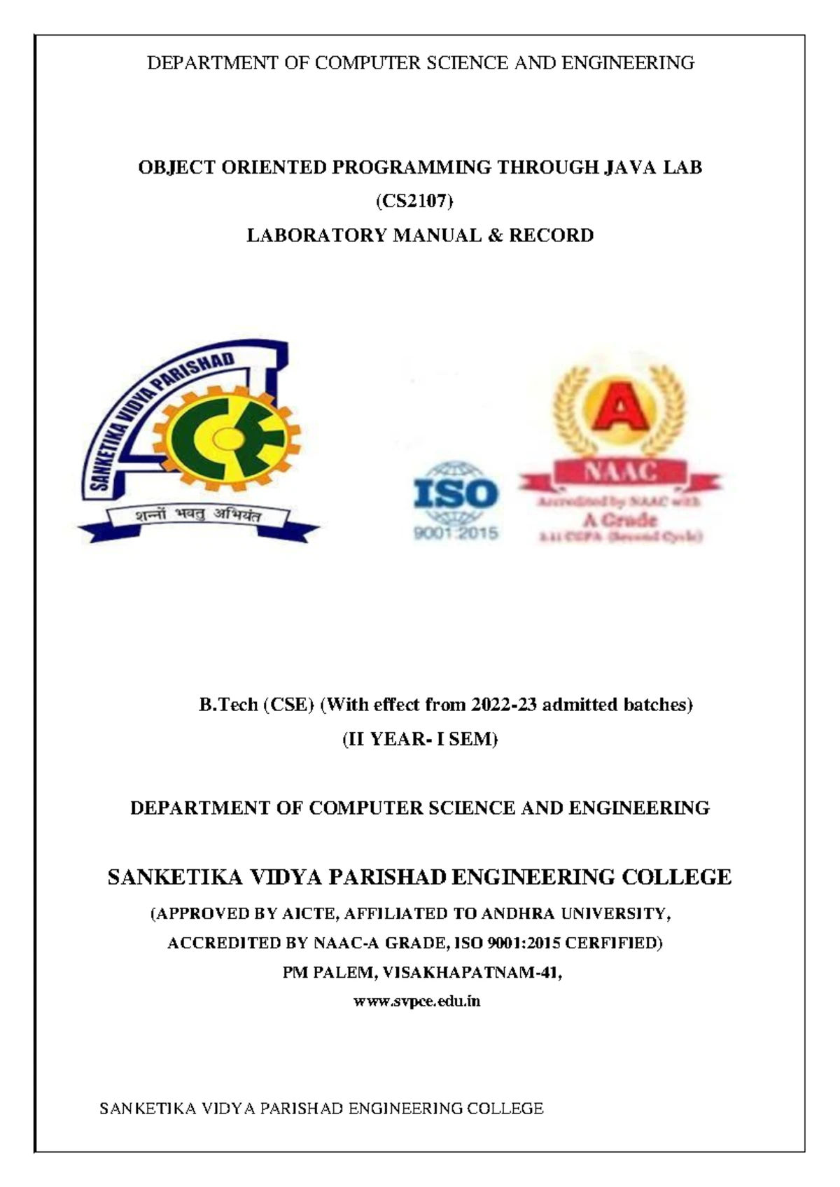COA LAB II Manual: Logic Gates, Adders & Subtractors in CSE B.Tech ...