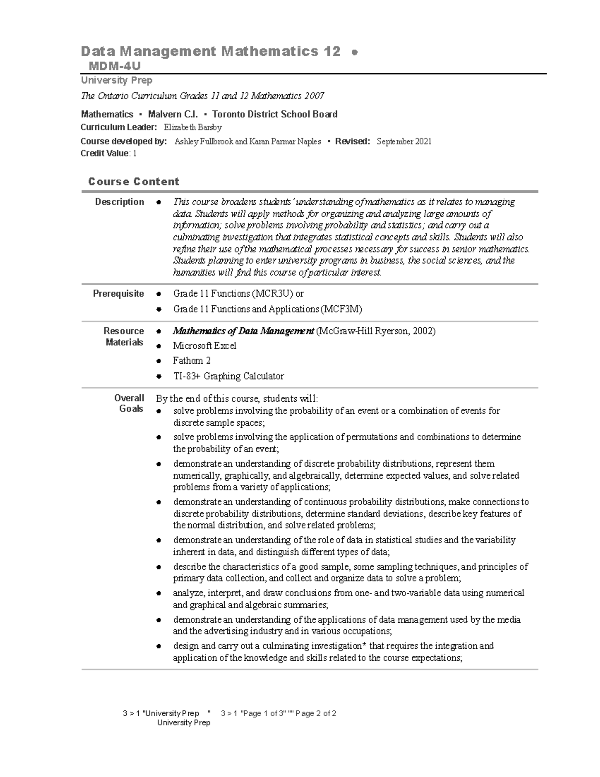 0.0 MDM4U Mathematics Of Data Management - Data Management Mathematics ...