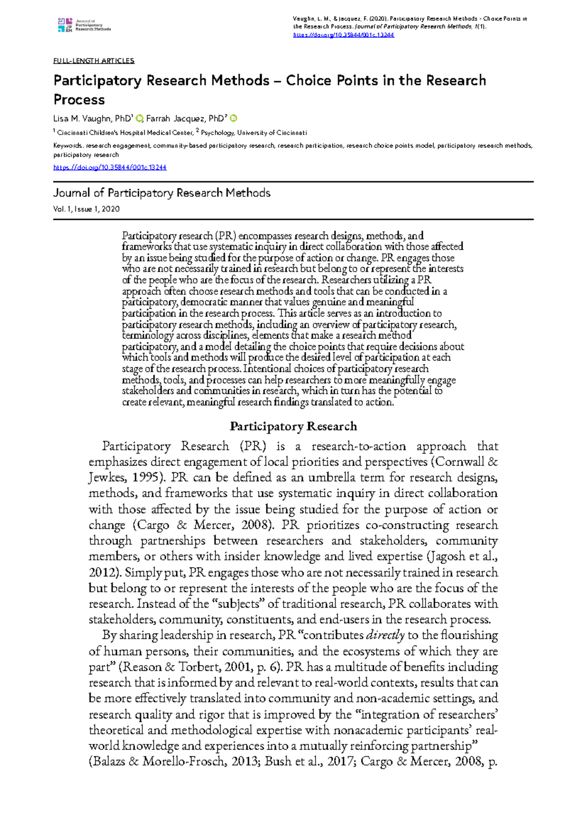 Participatory Research Methods: Critical Choice Points in PR Process ...