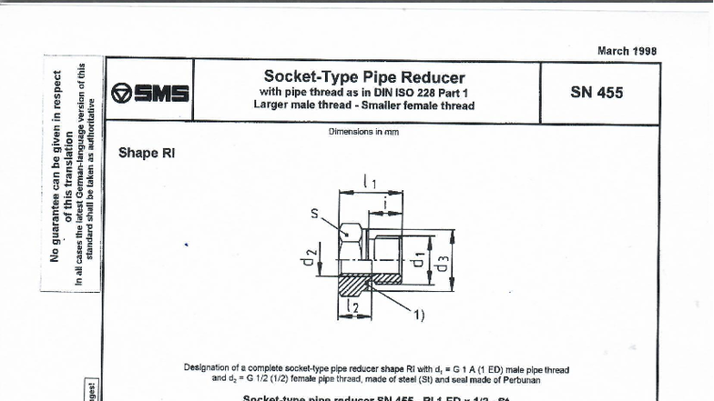 SN 455 Pipe Reducer Specifications and Dimensions (March 1998) - Studocu