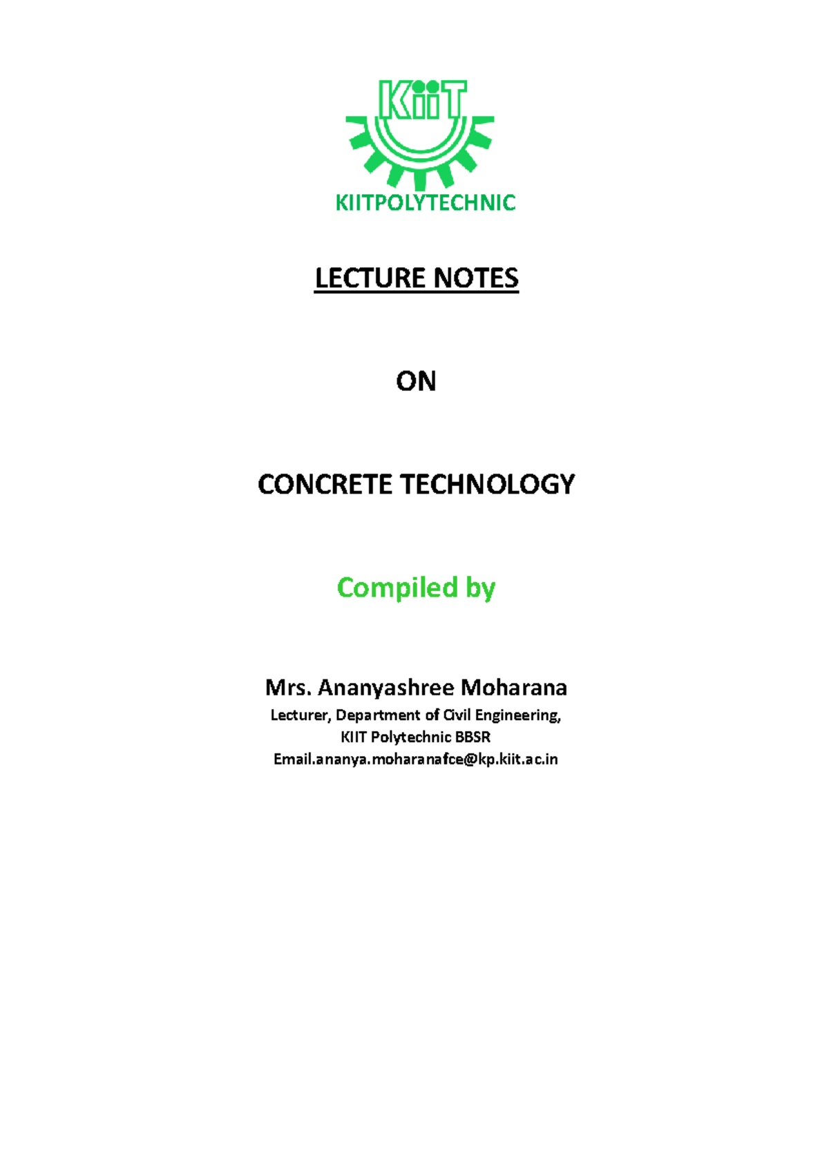 Lecture Notes on Concrete Technology - 6th Sem Civil Engg - Studocu