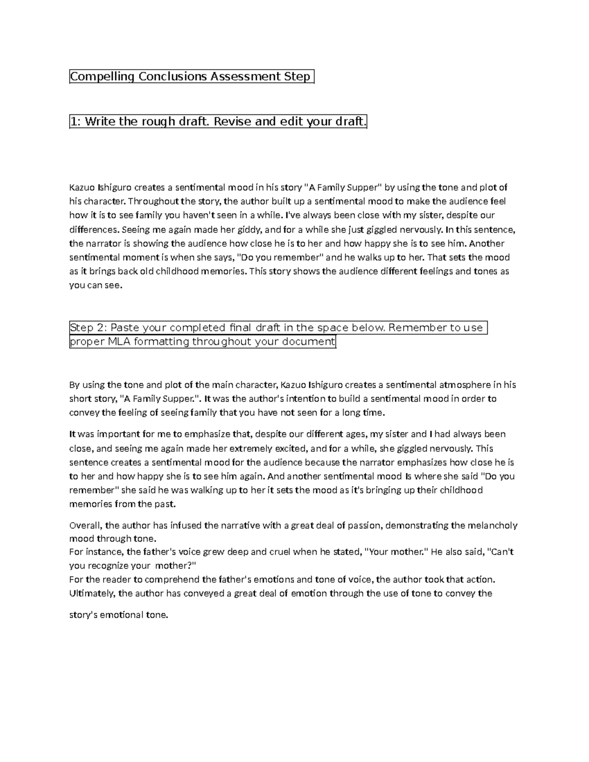 A Family Supper Conclusion - Compelling Conclusions Assessment Step 1 ...