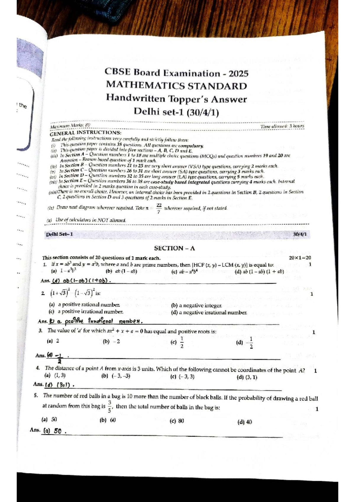 CBSE 2025 Mathematics Standard Exam Paper - Delhi - Studocu