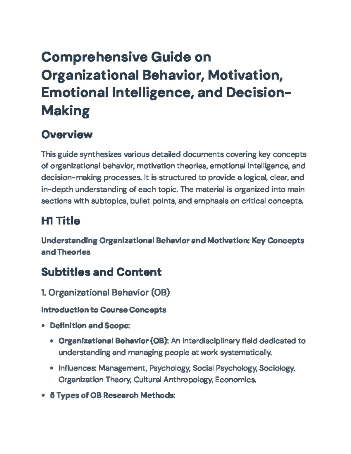 Comprehensive Overview of Organizational Behavior & Culture (OB 101 ...