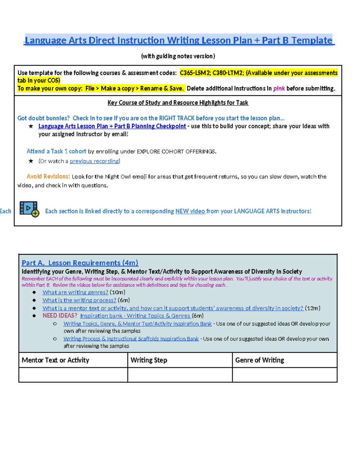Language Arts Direct Instruction Writing Lesson Plan Template C365-LSM2 ...