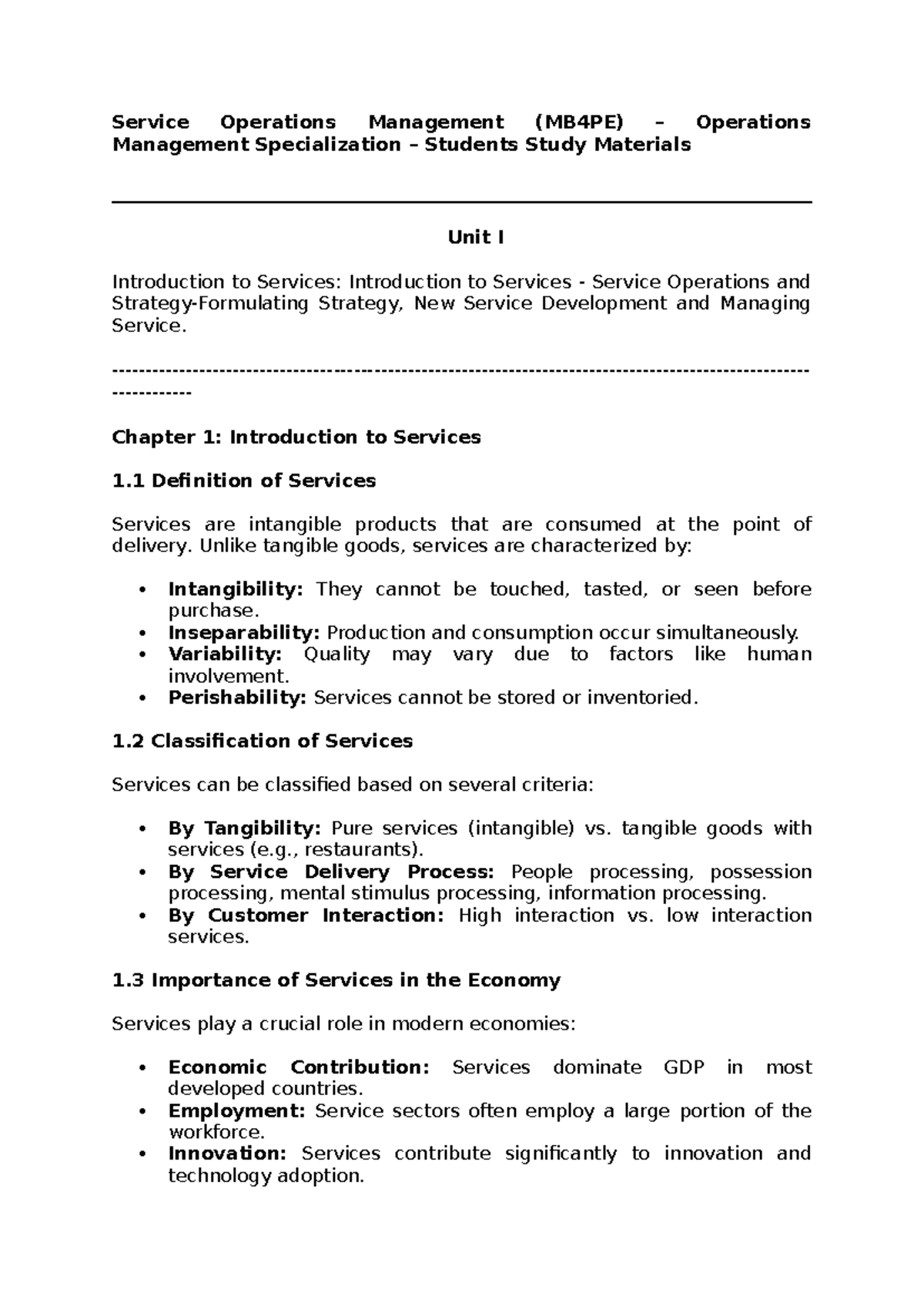 SOM Study Material: Service Operations Management Overview and ...