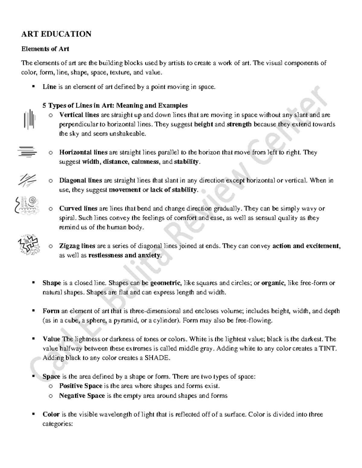 ART EDUCATION: Elements of Art - Week 1 Lecture Notes - Studocu