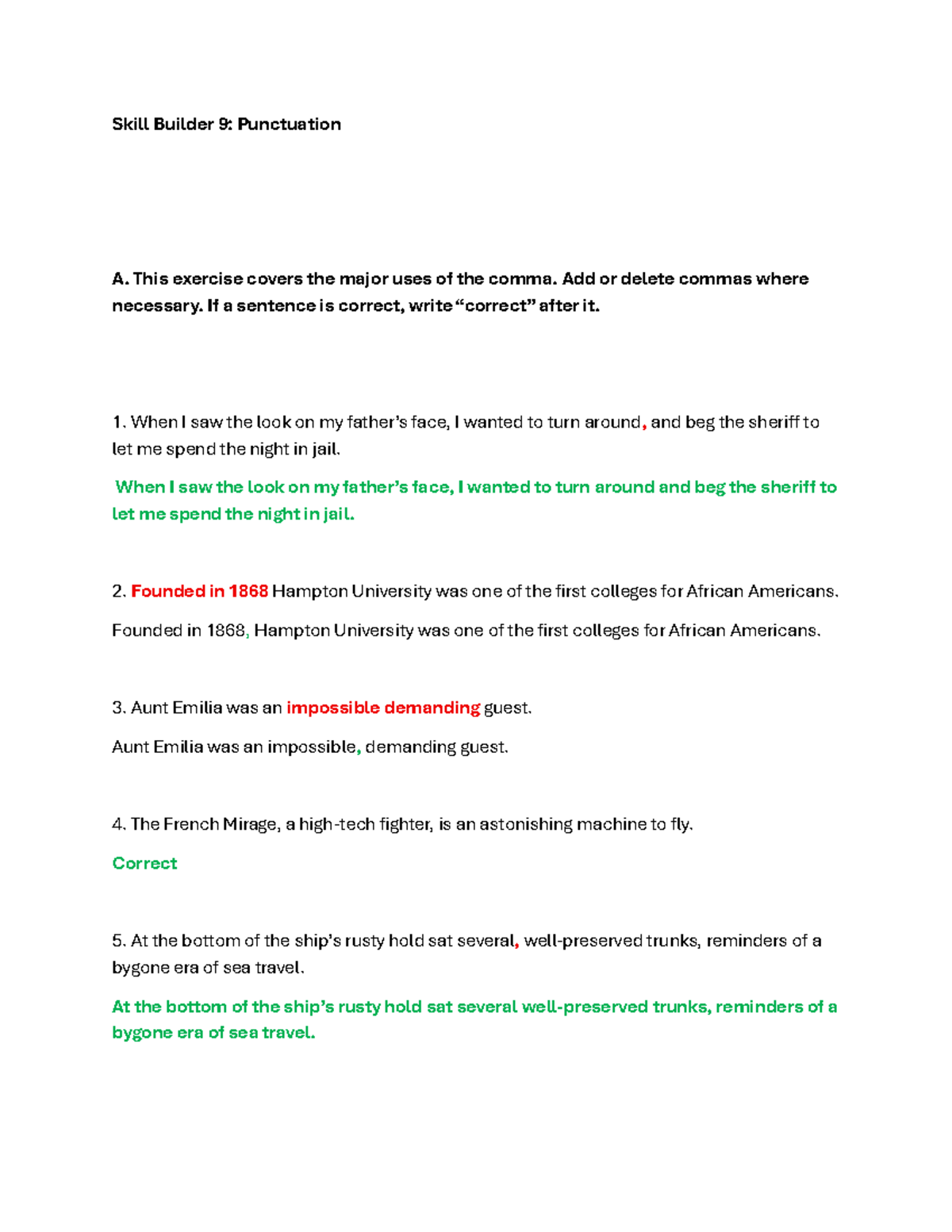 Skill Builder 9: Comma and Punctuation Exercises - Studocu