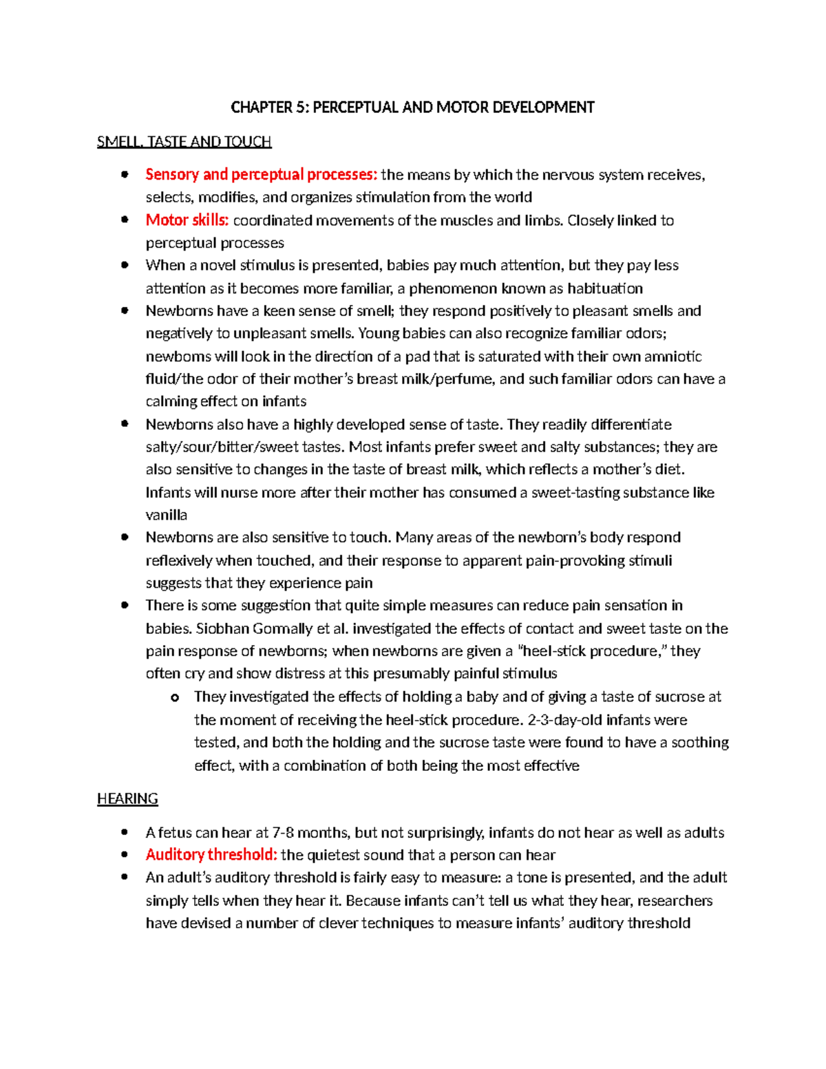 CH304: Chapter 5 Summary - Perceptual and Motor Development - Studocu