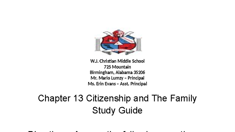 Chapter 13 Study Guide: Citizenship and The Family (725) - Studocu