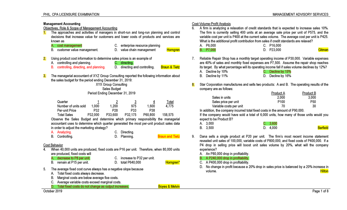 Management Accounting 2019: Key Concepts & Exam Preparation Guide - Studocu