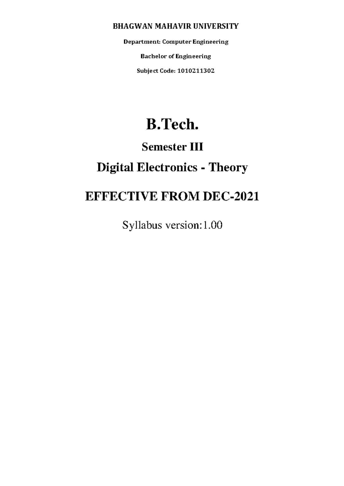 Syllabus for Digital Electronics Theory (Code: 1010211302) - Studocu