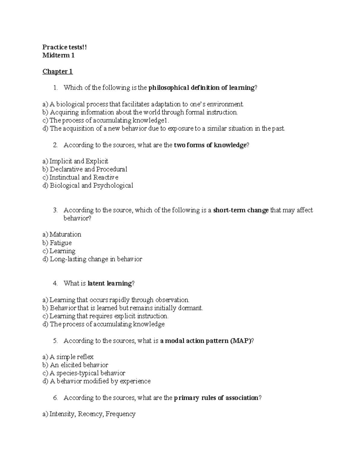 Midterm 1 Practice Test: Learning Theories and Concepts - Studocu