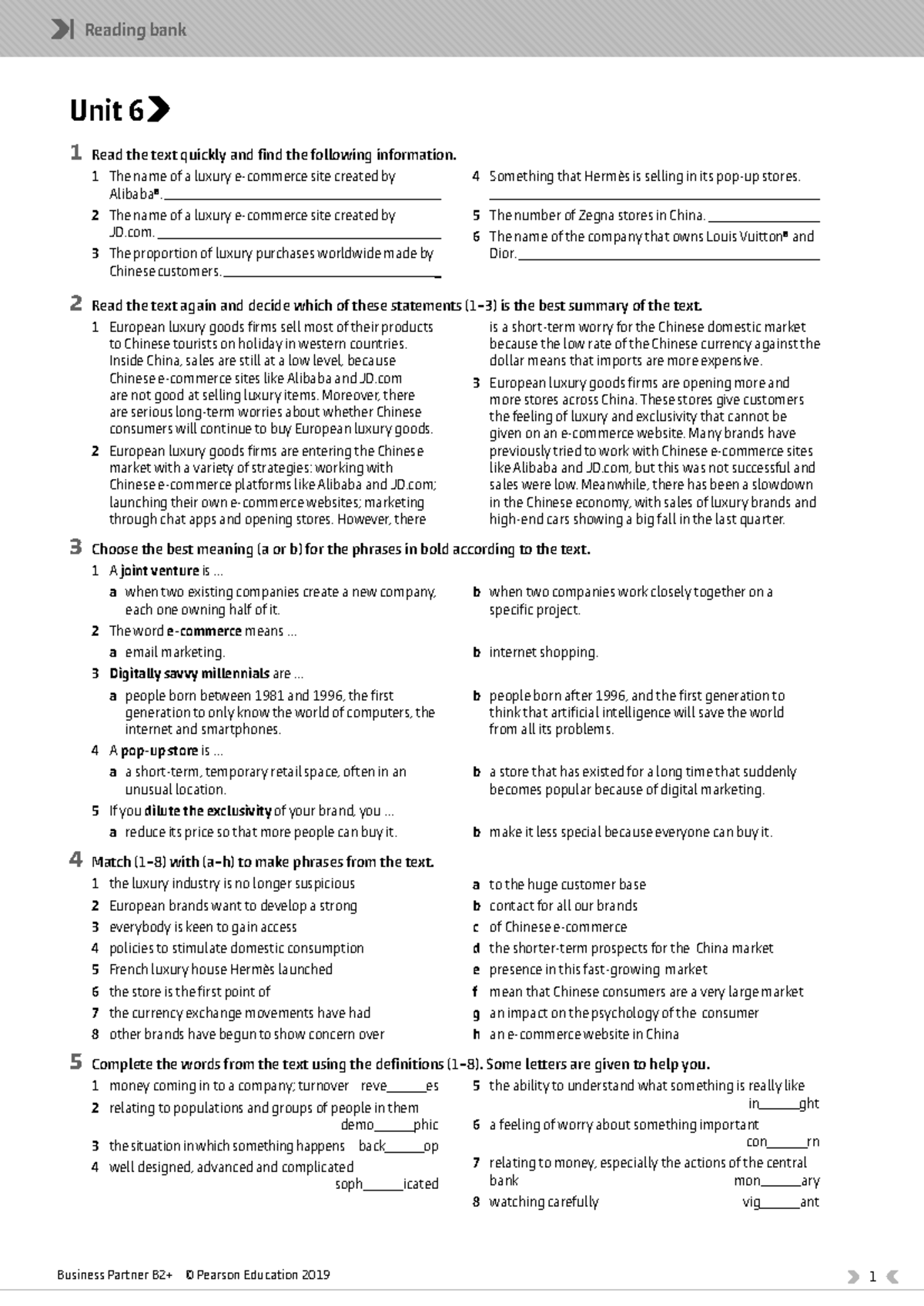 Bus Part B2P Reading Bank U6 - Unit 6 1 Read the text quickly and find ...