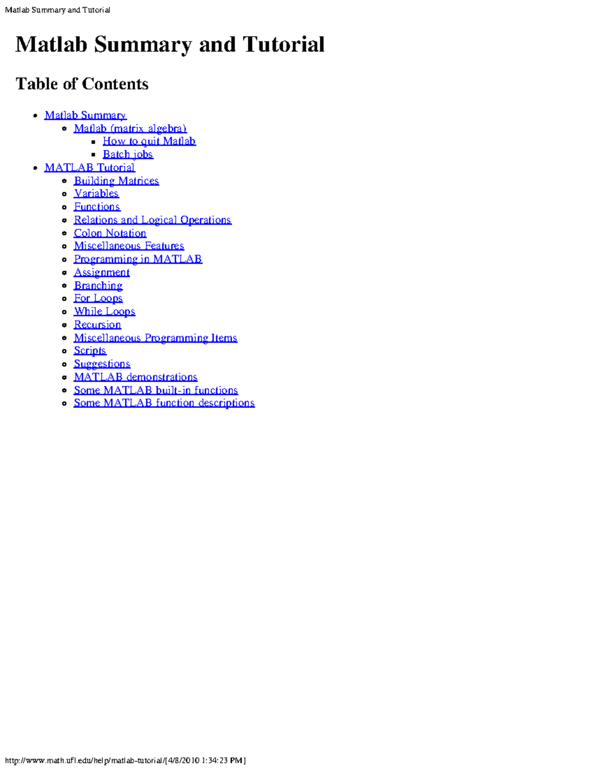 MAT 101 - MATLAB Tutorial 1: Comprehensive Lecture Notes - Studocu