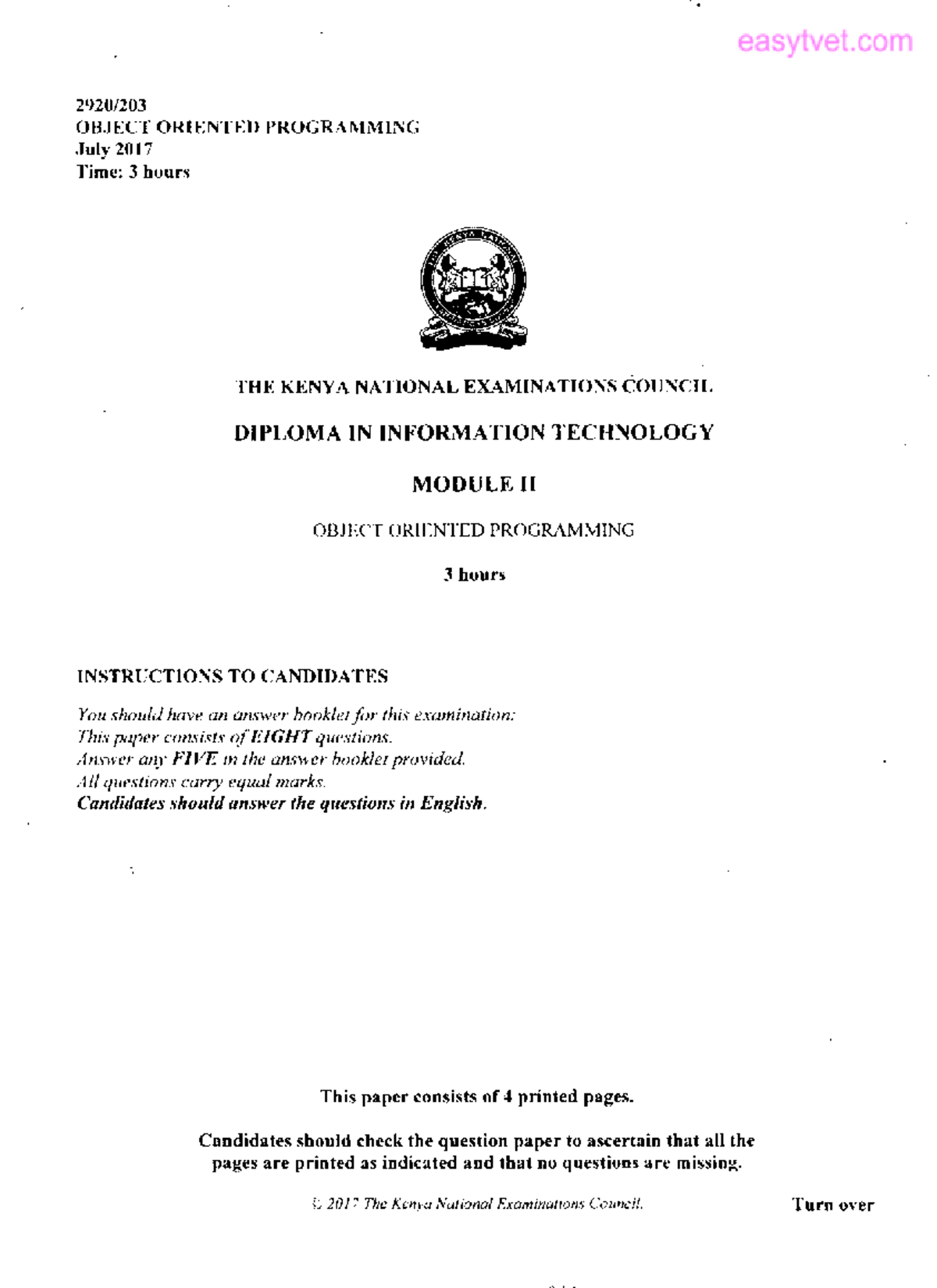 C++6: Object Oriented Programming Exam Paper - July 2017 - Studocu