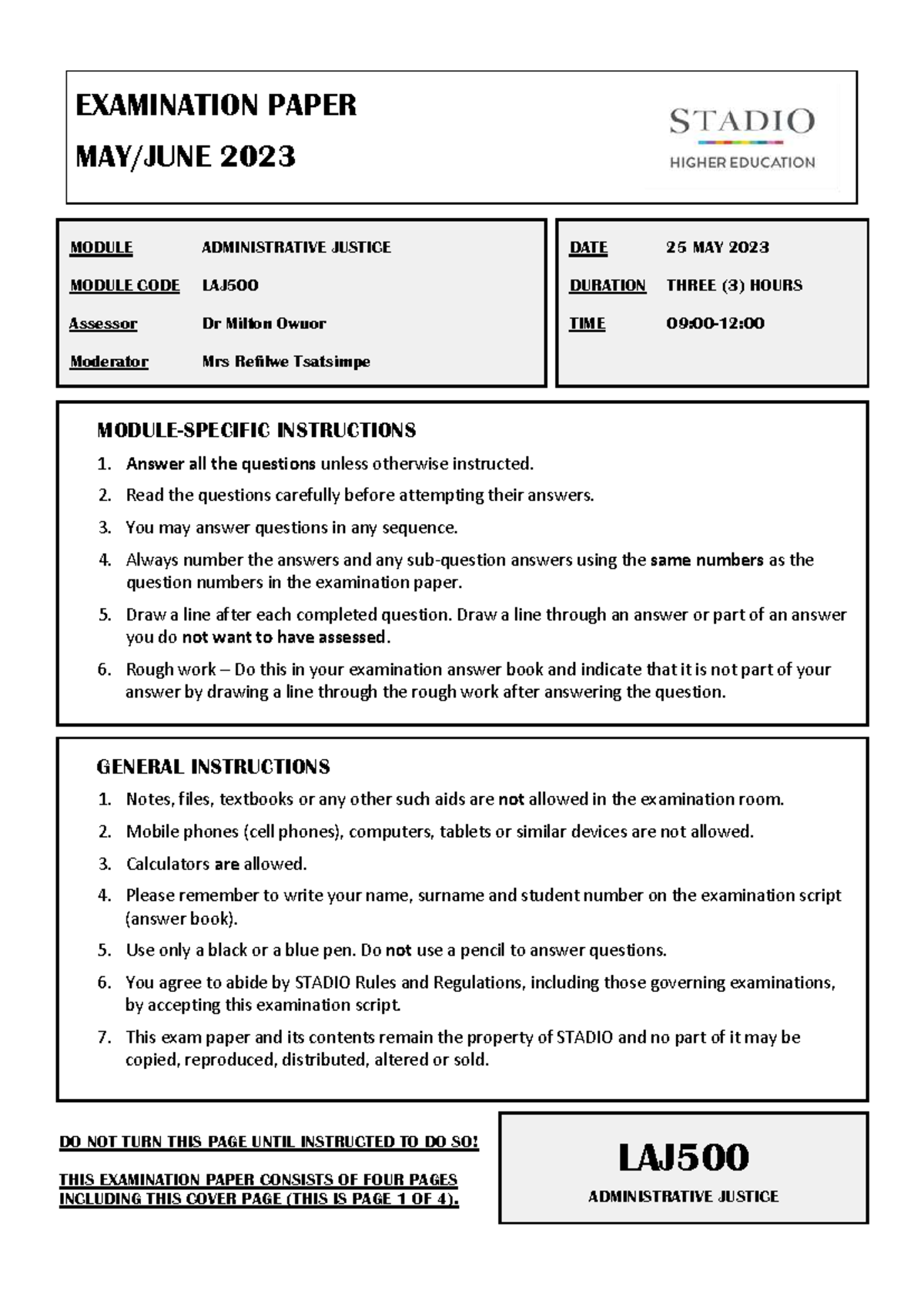 LAJ500 2023 Administrative Justice Exam Paper - Studocu