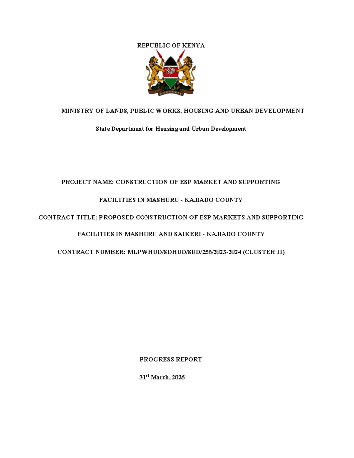 Mashuru ESP Market Construction Progress Report - March 2026 - Studocu
