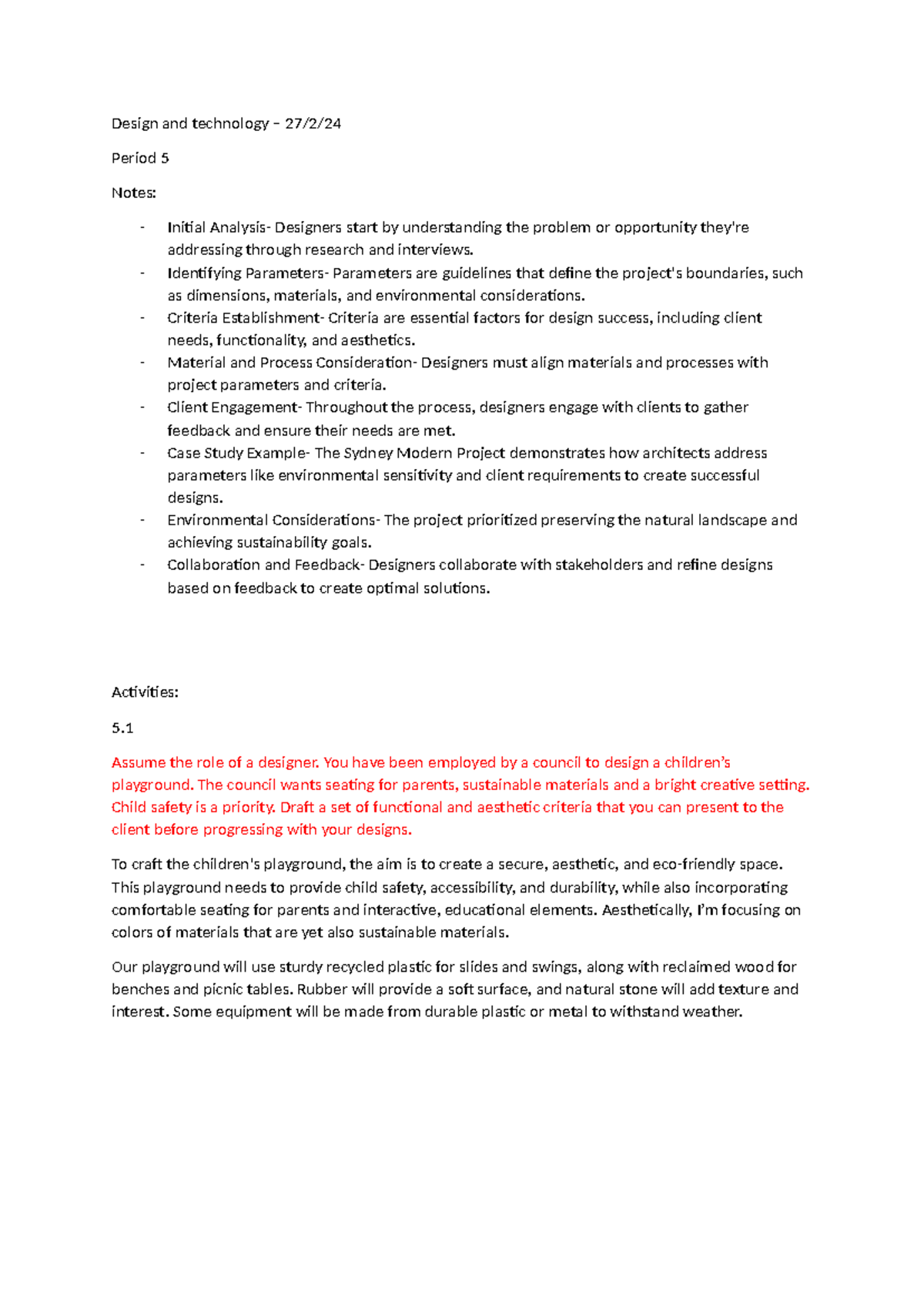 Term 1 Design and Technology - Design and technology – 27/2/ Period 5 ...