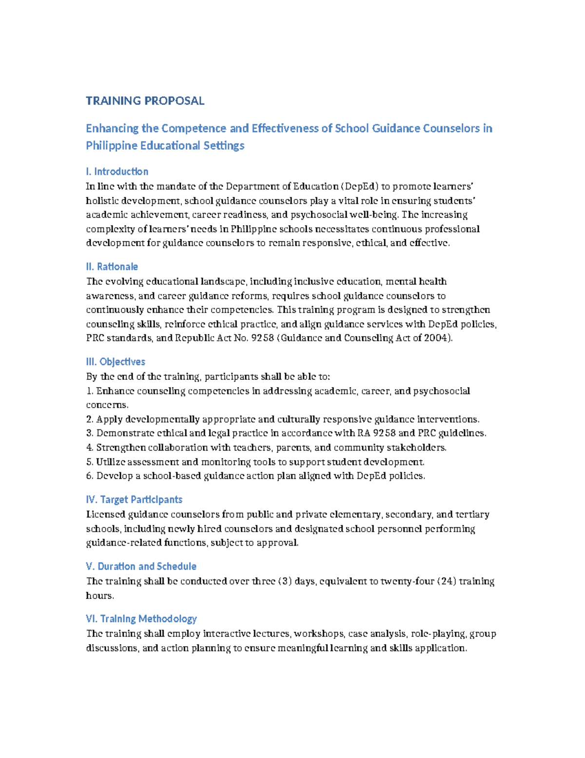 DepEd Training Proposal: Enhancing School Guidance Counselors' Skills ...