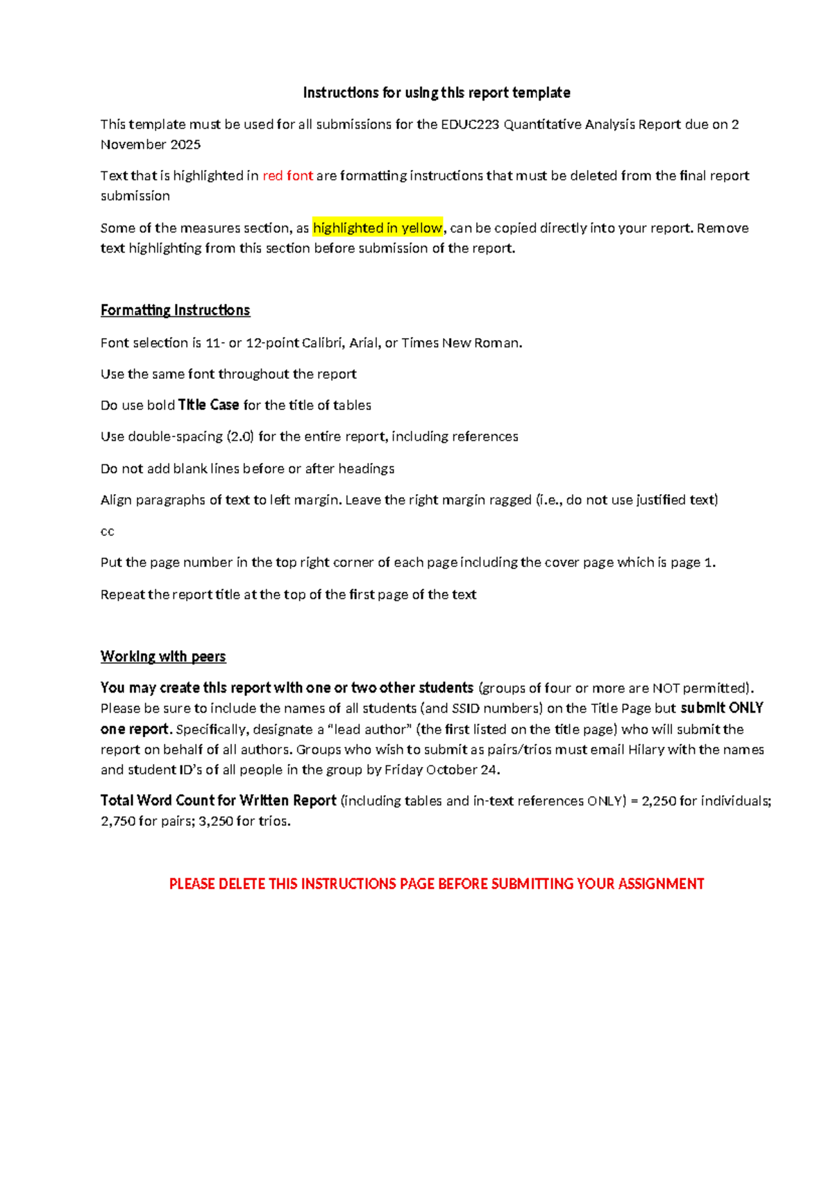 2025 EDUC223 Quantitative Analysis Report Template Instructions - Studocu