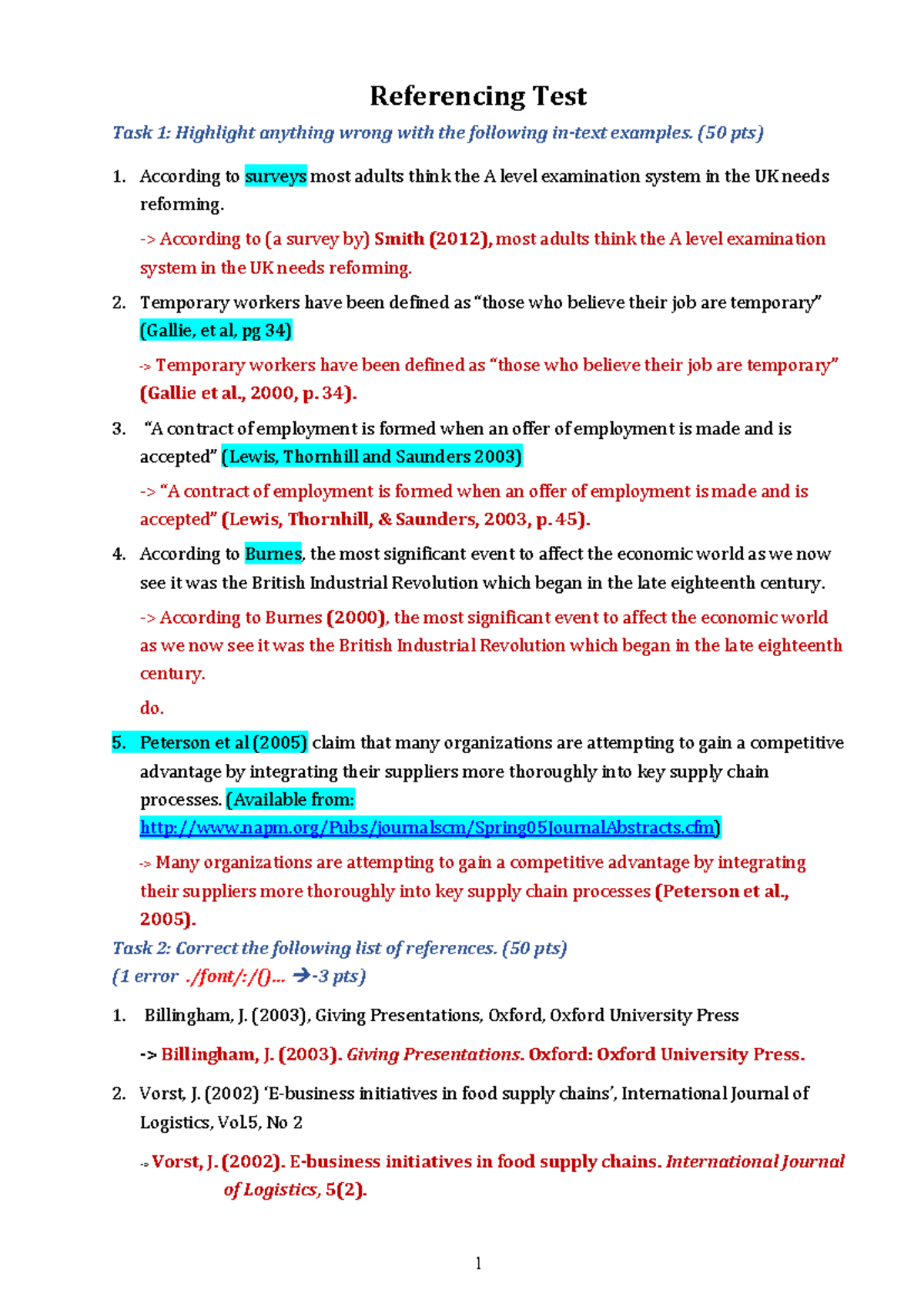 Quiz Key: Referencing Test Task 1 Corrections (50 pts) - Studocu