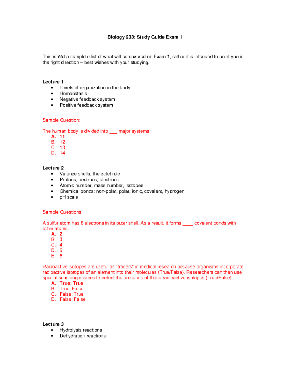 Biology 233: Exam 1 Study Guide with Key Concepts & Questions - Studocu