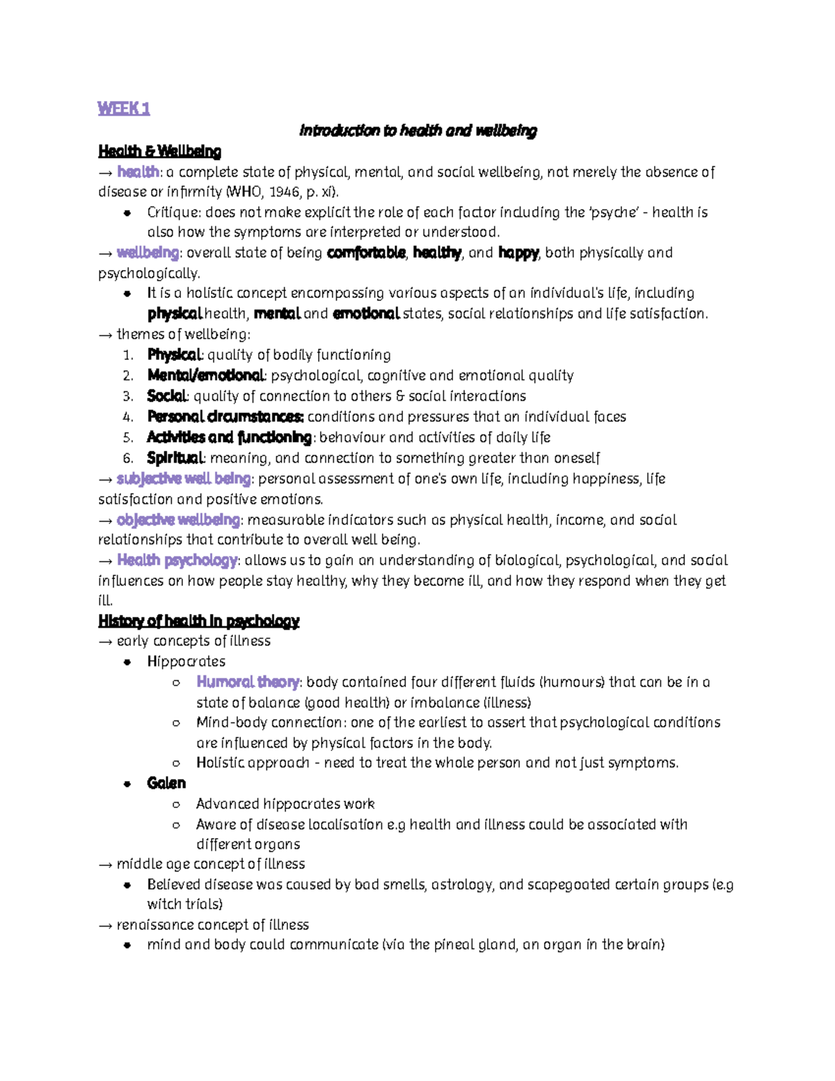 PSYU2222 Week 1: Introduction to Health and Wellbeing Concepts - Studocu