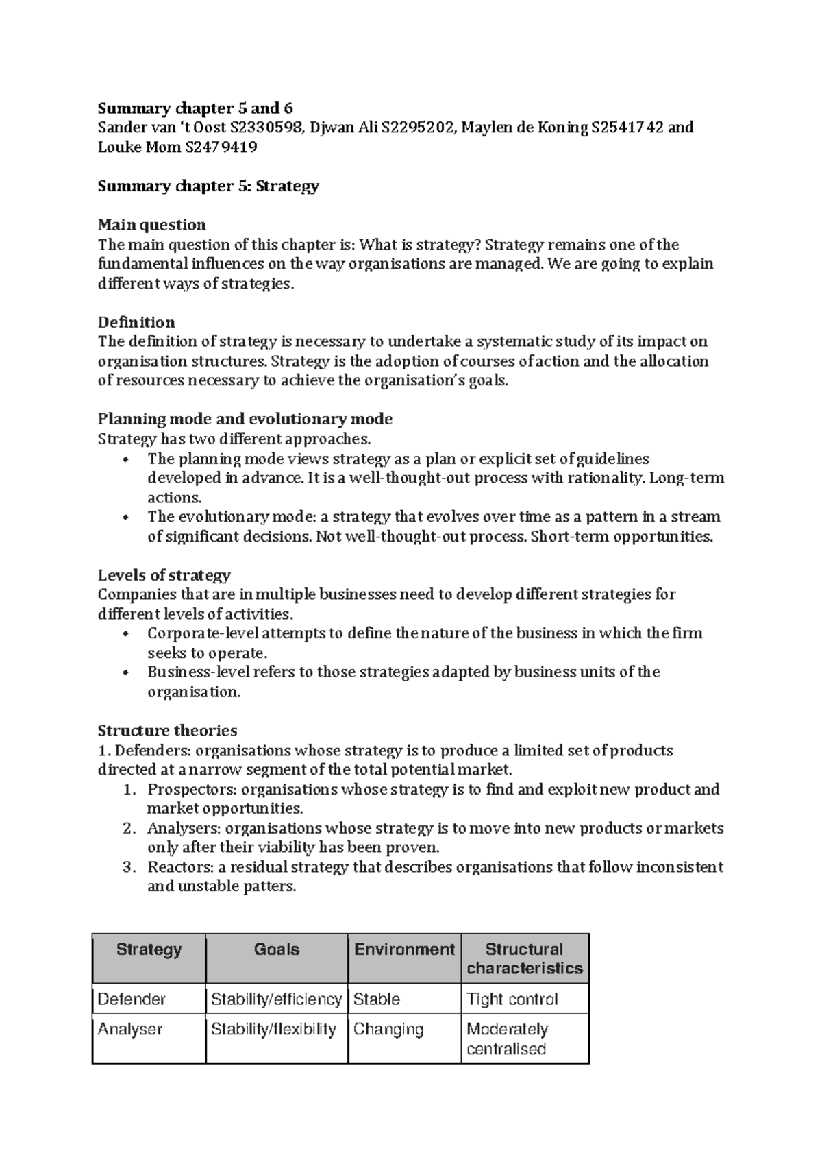 Summary of Org Structure & Strategy: Chapters 5-6 H5-6 - Studeersnel
