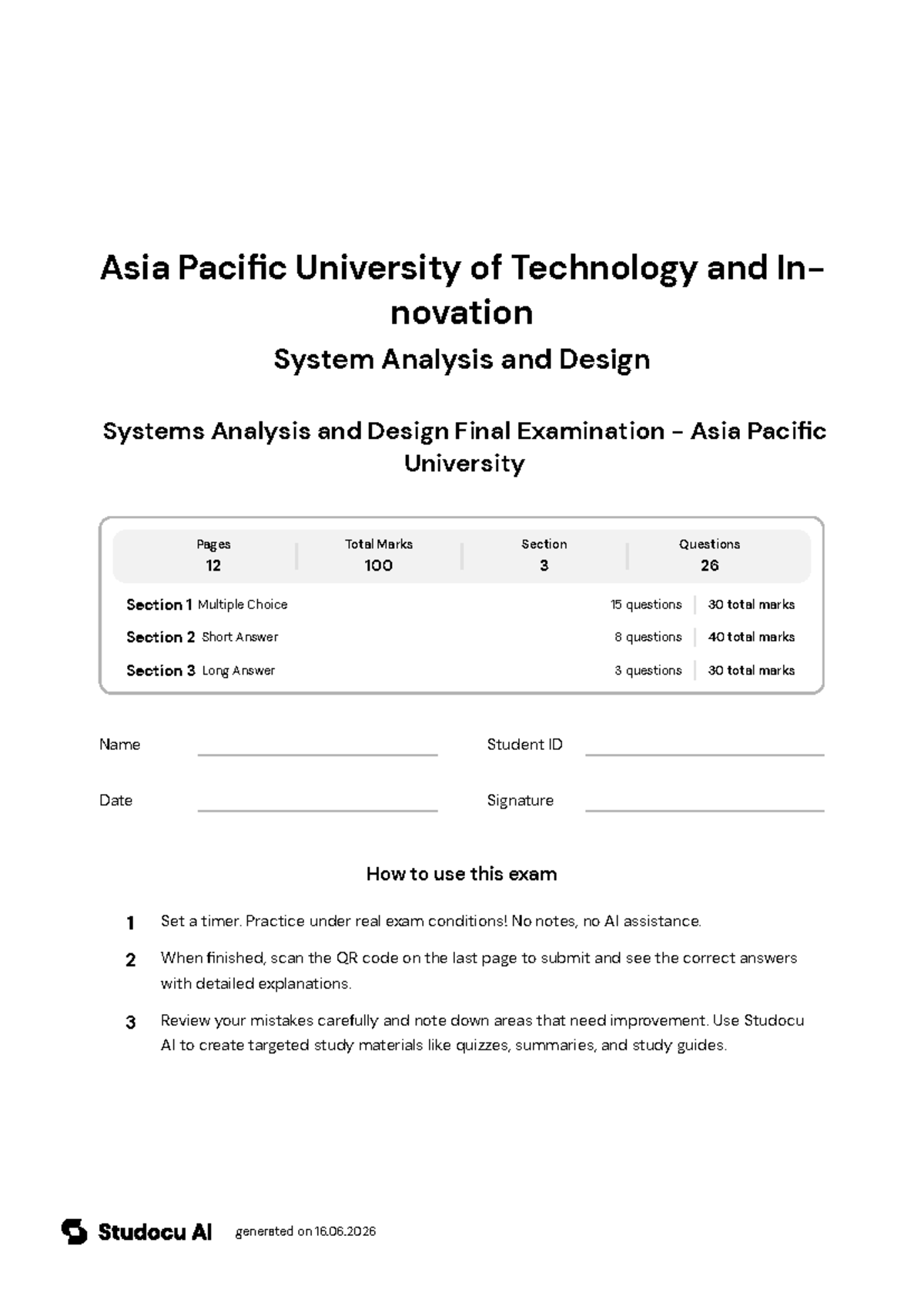 Systems Analysis and Design Final Exam - APU - Studocu