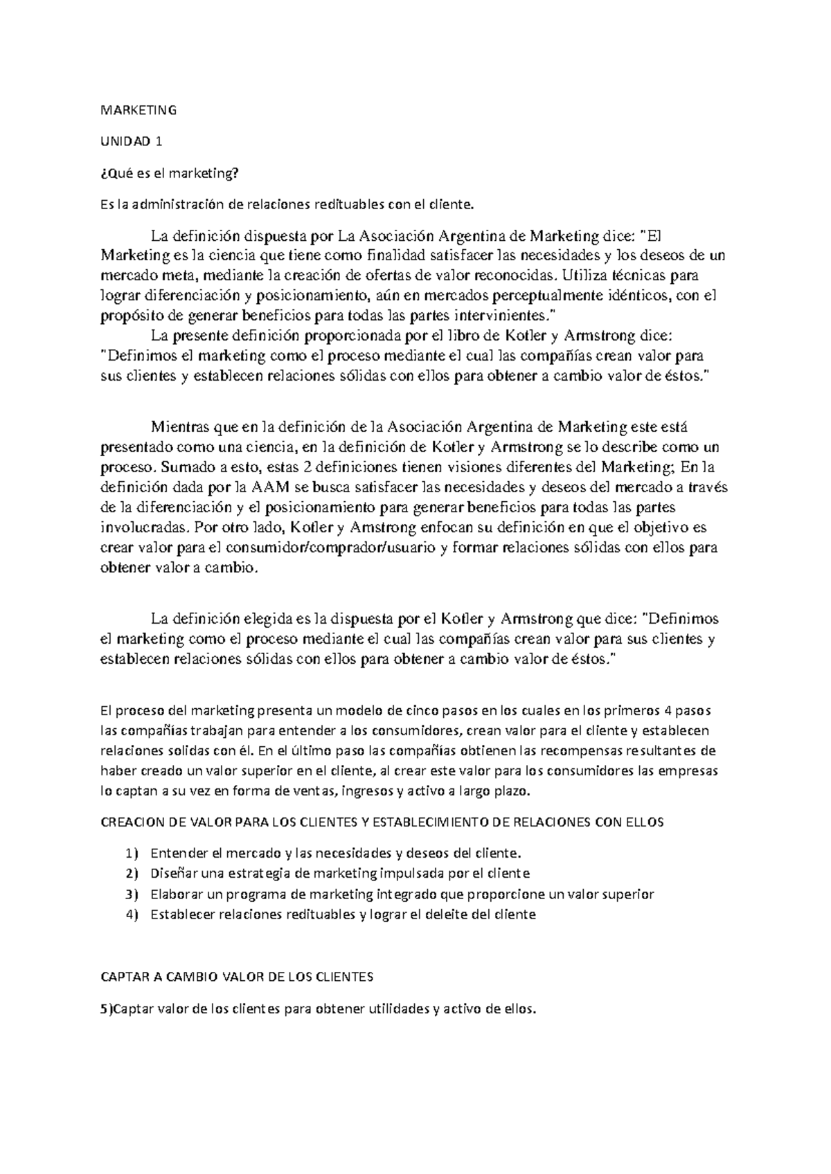 MARKETING UNIDAD 1: Definiciones y Conceptos Clave - Studocu