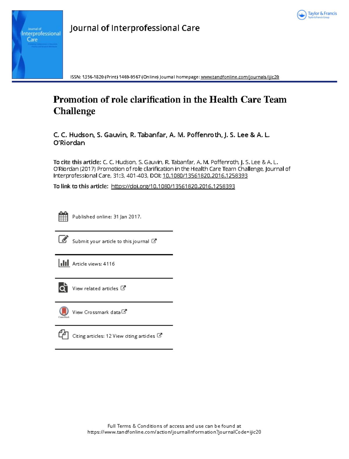 Promotion of Role Clarification in Health Care Team Challenge (HCTC ...