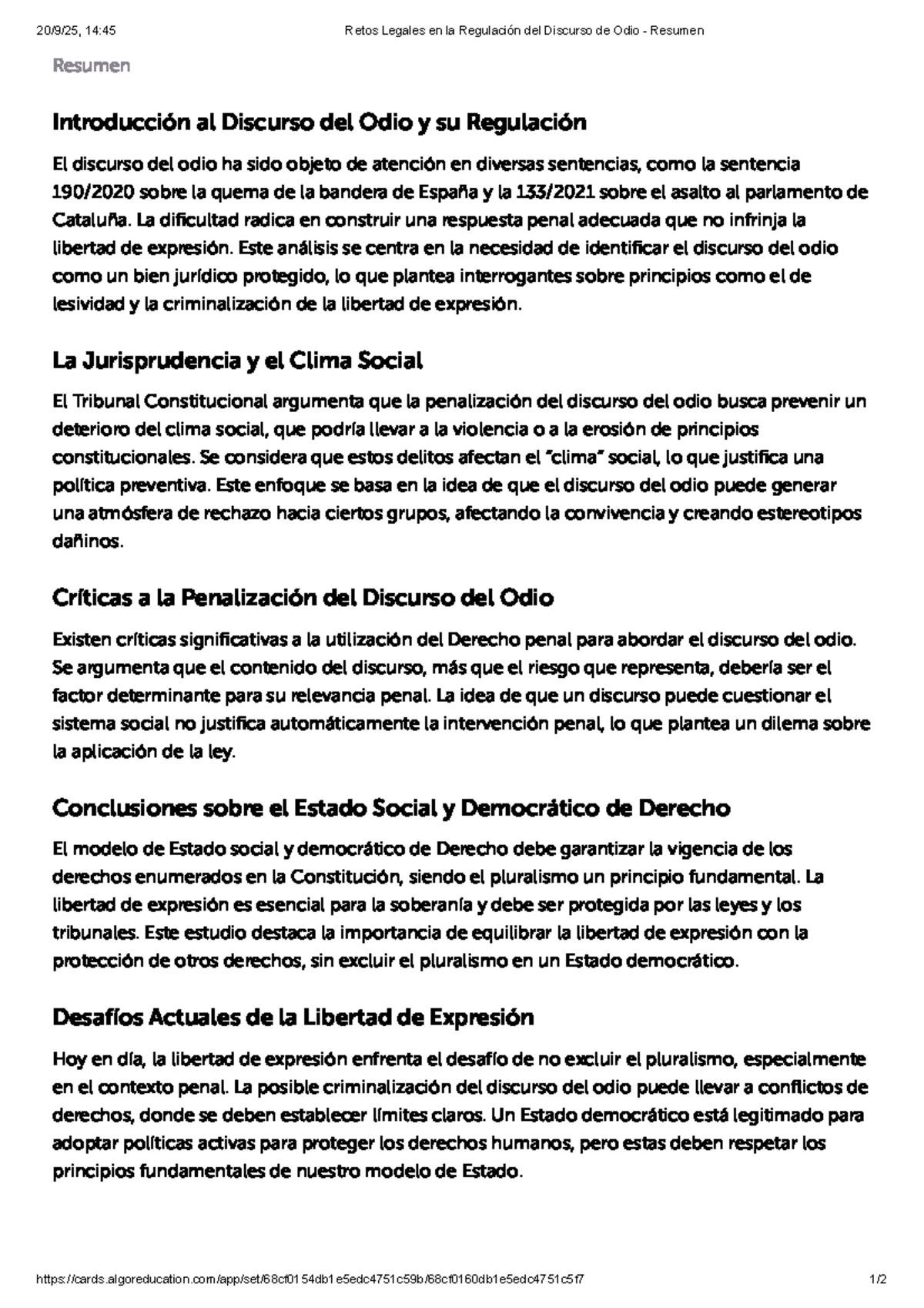 T8. Retos Legales en la Regulación del Discurso de Odio - Análisis ...