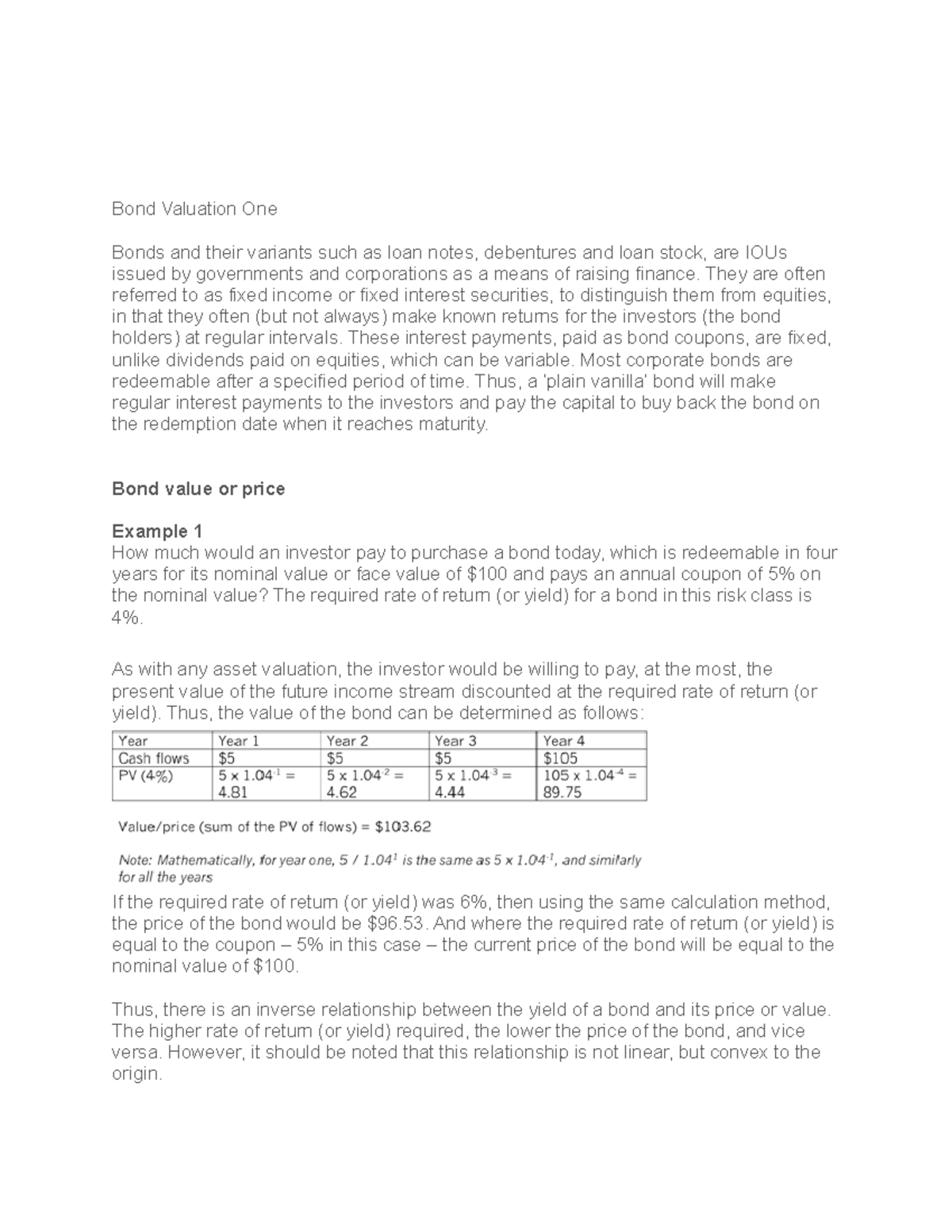 Bond valuation - Lecture notes 1 - Bond Valuation One Bonds and their ...