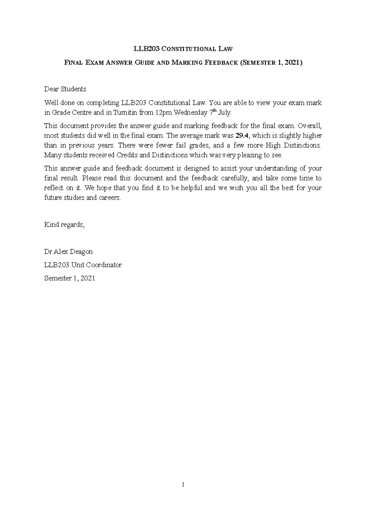 LLB203 Final Exam Answer Guide & Feedback for Semester 1, 2021 - Studocu