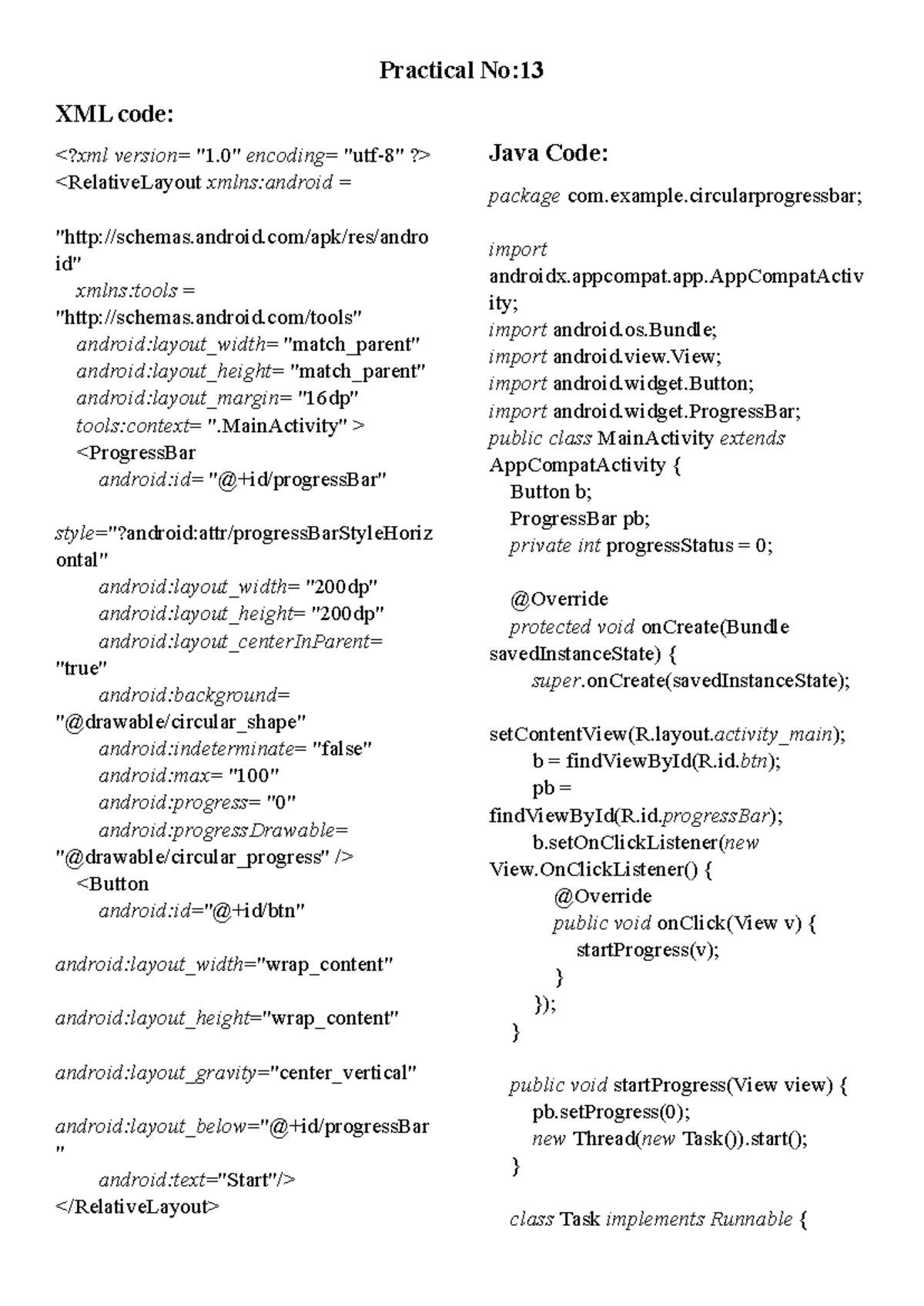 Circular progress - Mad - Practical No: XML code: